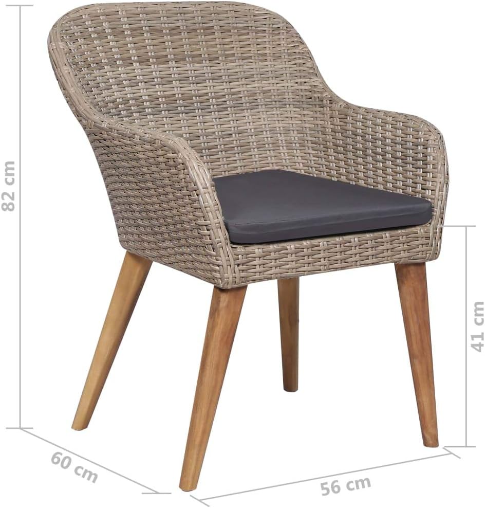 Tidyard garden chair with cushions 2 pieces, chair size: 56 × 60 × 82 cm (W × D × H), removable, washable cushion covers poly rattan brown - QUORE