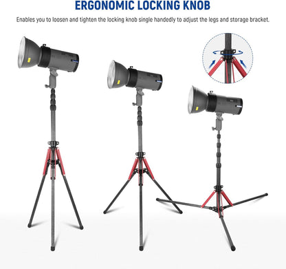 Lichtstandaard – Lampstatief – Fotostatief – Reisstatief – Studio Statief – Koolstofvezel – 180° Omkeerbare Poten – 51 Tot 220 Cm – 3,5 Kg Draagkracht