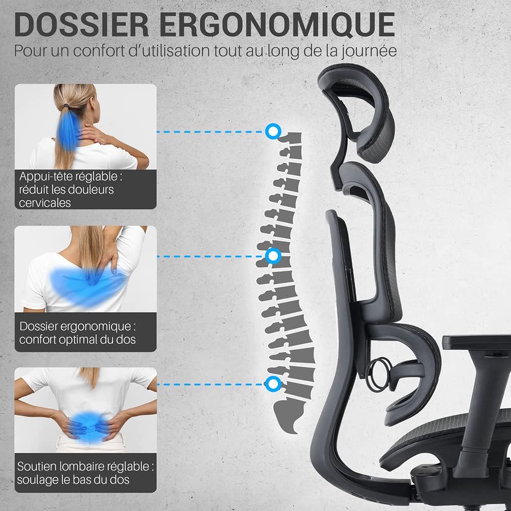 Bureaustoel – Ergonomische Stoel – Bureaustoel Met Netstof – Kantoorstoel – Werkstoel – Verstelbare 3D Armleuningen – Ademend Polyester Mesh