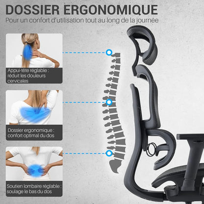 Bureaustoel – Ergonomische Stoel – Bureaustoel Met Netstof – Kantoorstoel – Werkstoel – Verstelbare 3D Armleuningen – Ademend Polyester Mesh