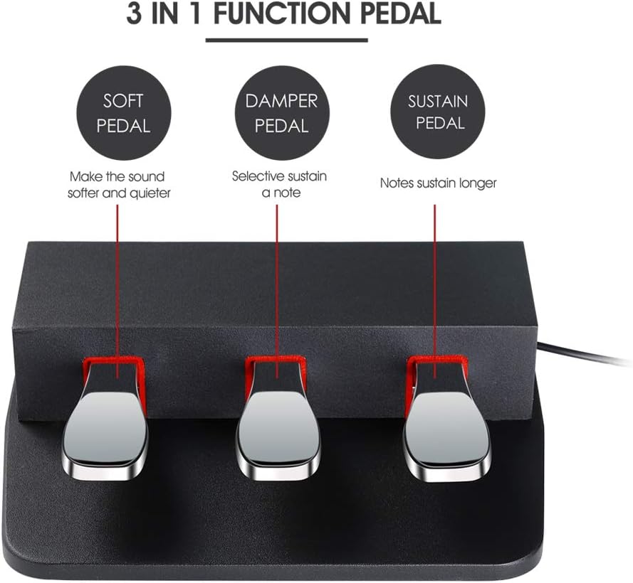 3-Pedaalsunit Voor Digitale Piano Zwart – Pedaalset – Pedaalunit – Sustainpedaal – Pianopedaal – Half-Damper Functie – 1,45 M Kabel