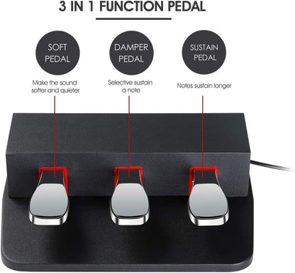 3-Pedaalsunit Voor Digitale Piano Zwart – Pedaalset – Pedaalunit – Sustainpedaal – Pianopedaal – Half-Damper Functie – 1,45 M Kabel