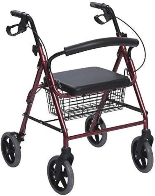 Rode opvouwbare aluminium rollator - wandelaar met 4 wielen voor senioren