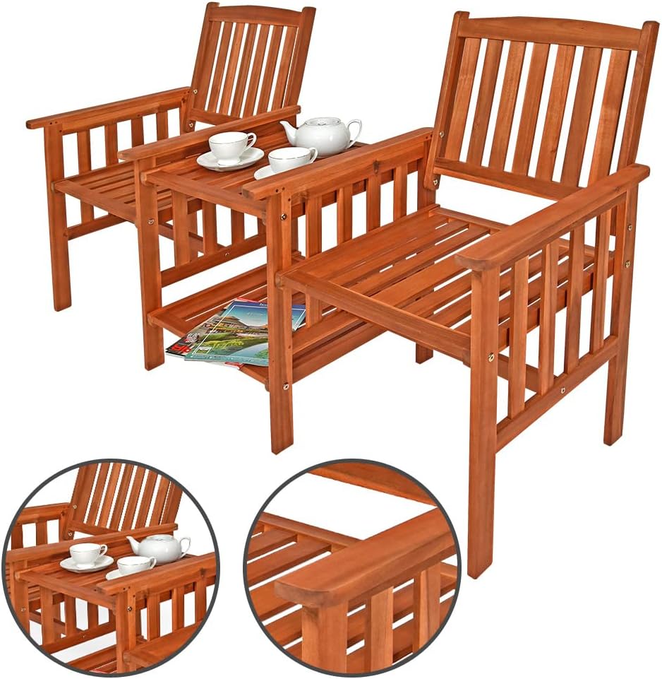 Casaria Garden Bench Acacia Wood Weatherproof Table Storage 2-Seat 163x58x91cm Load Capacity Balcony Wooden Cinema Bench 320kg - QUORE