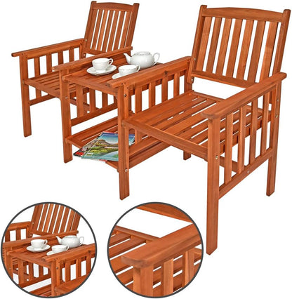 Casaria Garden Bench Acacia Wood Weatherproof Table Storage 2-Seat 163x58x91cm Load Capacity Balcony Wooden Cinema Bench 320kg - QUORE