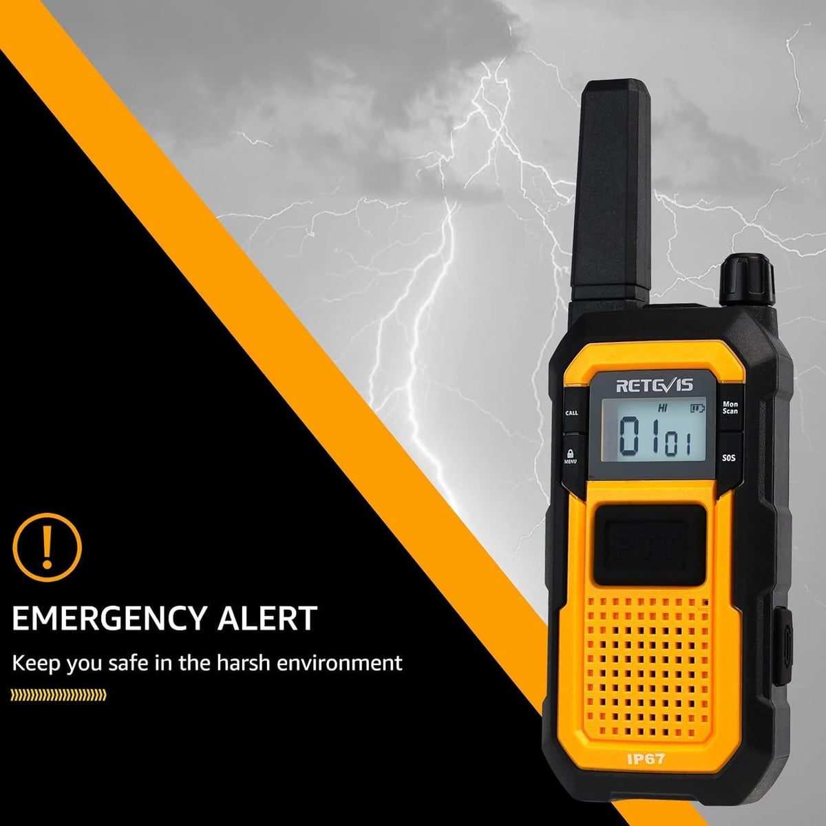 Retevis RB648 Zware Tweewegradio IP67 Waterdicht Stofdicht Robuuste Walkietalkies met Dual PTT VOX Oplaadbare Langeafstandsradio's voor Aannemers, Werklocaties en Buitengebruik (2-pack)