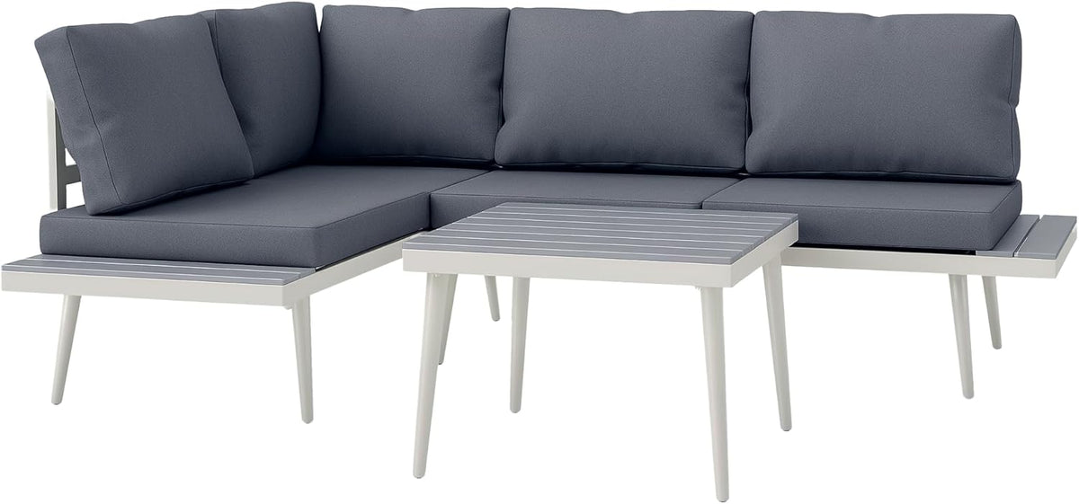 Outsunny Gartenmöbel Set 4 Persons wetterfest Balkonmöbel-Set mit 2er Sofa, Kissen Beistelltisch Stahl Outdoor Sitzgruppe Terrassenmöbel Gartengarnitur Gartenlounge für Garten Terrasse Grau