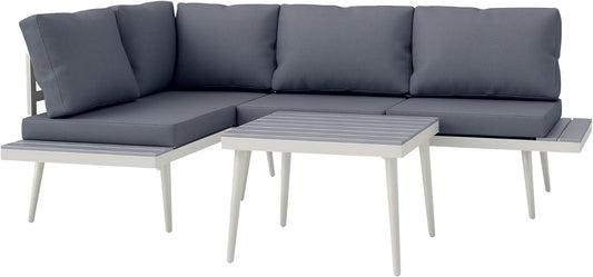 Outsunny Gartenmöbel Set 4 Persons wetterfest Balkonmöbel-Set mit 2er Sofa, Kissen Beistelltisch Stahl Outdoor Sitzgruppe Terrassenmöbel Gartengarnitur Gartenlounge für Garten Terrasse Grau