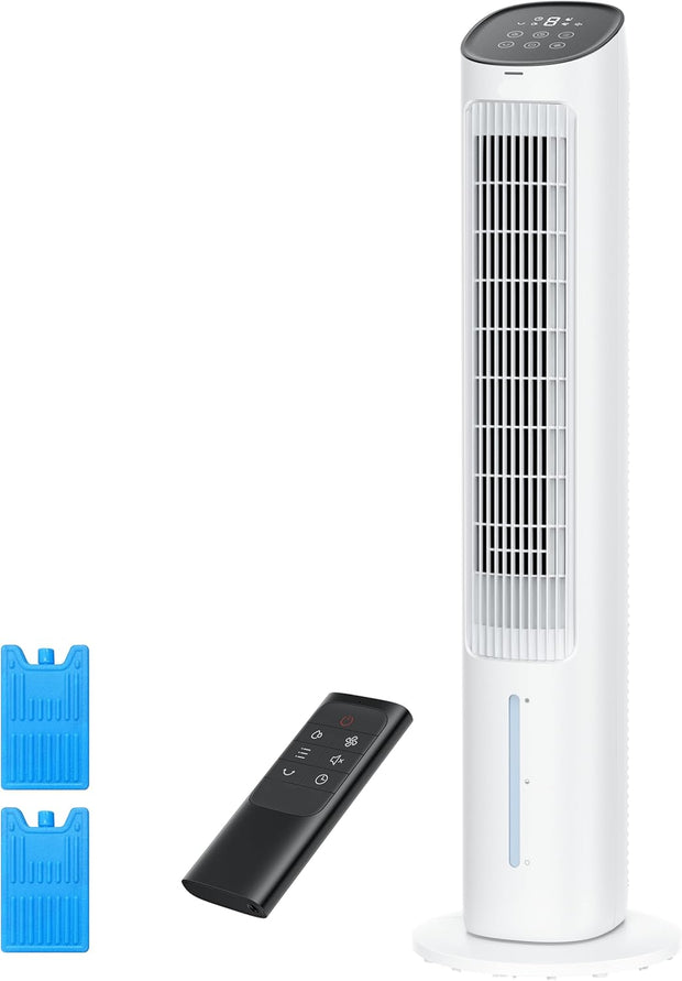 Luchtkoeler - Aircooler - Torenventilator - 40inch Ventilator - Verdampingskoeler - met Waterkoeling - Stil - 80° Draaifunctie - 3 modi - 4 Snelheden - Afstandsbediening - Wit