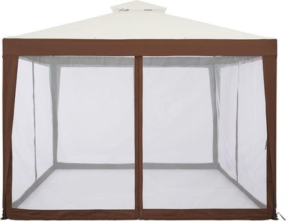 Mondeer Tuinpaviljoen, 3 x 3 m, dubbel dak, paviljoen met 4 muggennetten, zijpanelen voor schaduw en regen, metalen frame, stabiel, beige en bruin
