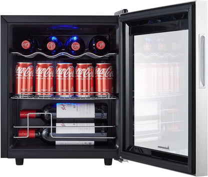 Mini-koelkast – Drankkoelkast – Compacte Koelkast – Flessenkoelkast – Koelbox – Touchbediening – Instelbare Temperatuur 5-18 °C – Glazen Deur Roestvrij Staal 40 Liter