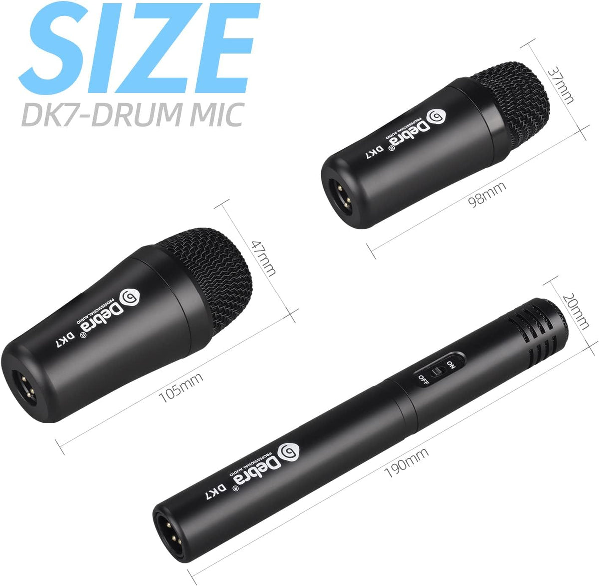 D Debra DK7 Pro 7-delige bedrade drummicrofoonkit voor drummers, inclusief microfoon, microfoonclip met opties voor kick drums, snare, rack/floor toms, congas en cymbals