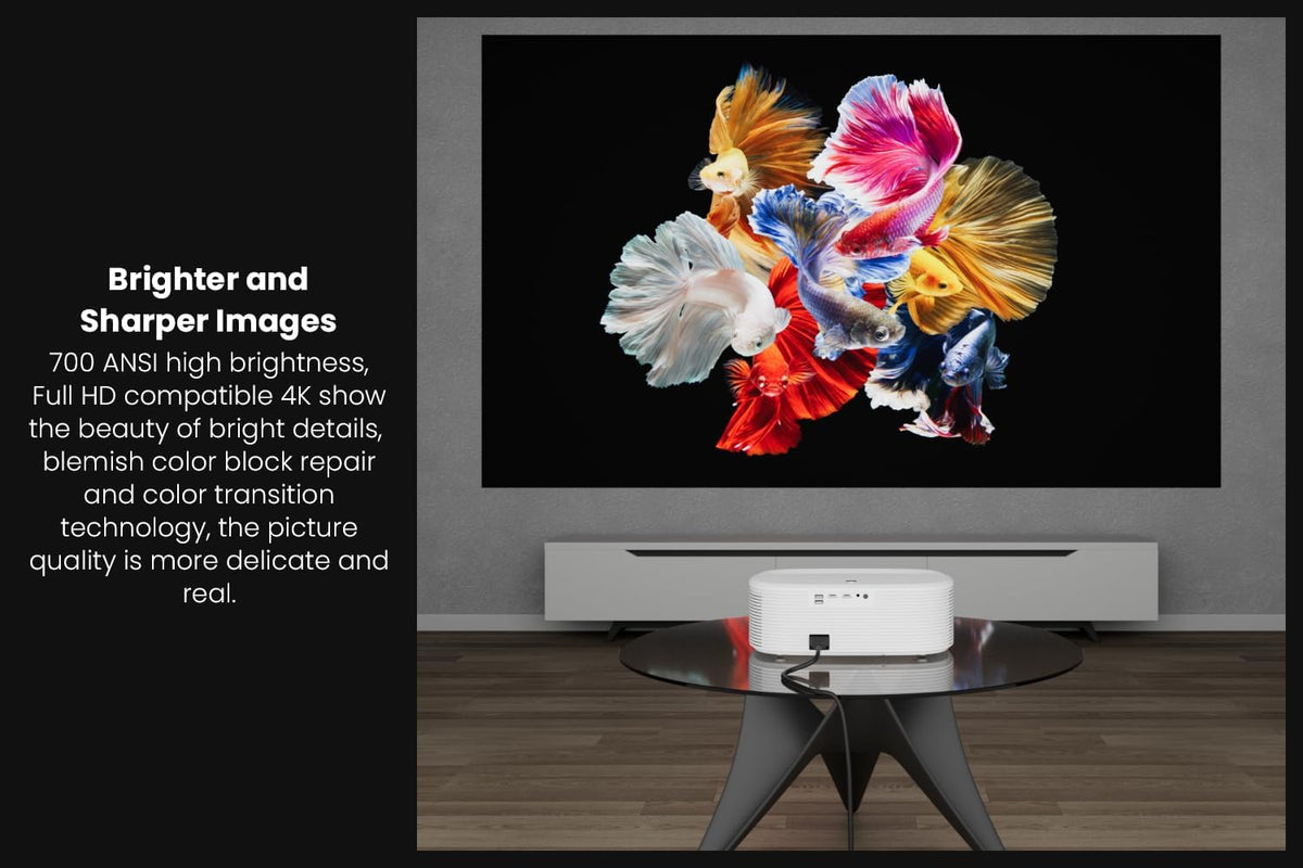 Maxxo Projector LED800, 700 ANSI lumen, Native Full HD 1080P, ondersteuning 4K, 5000:1, autofocus, 5G WiFi, Bluetooth, Dolby Audio, gecertificeerde Netflix, YouTube, Prime Video, Linux (wit)