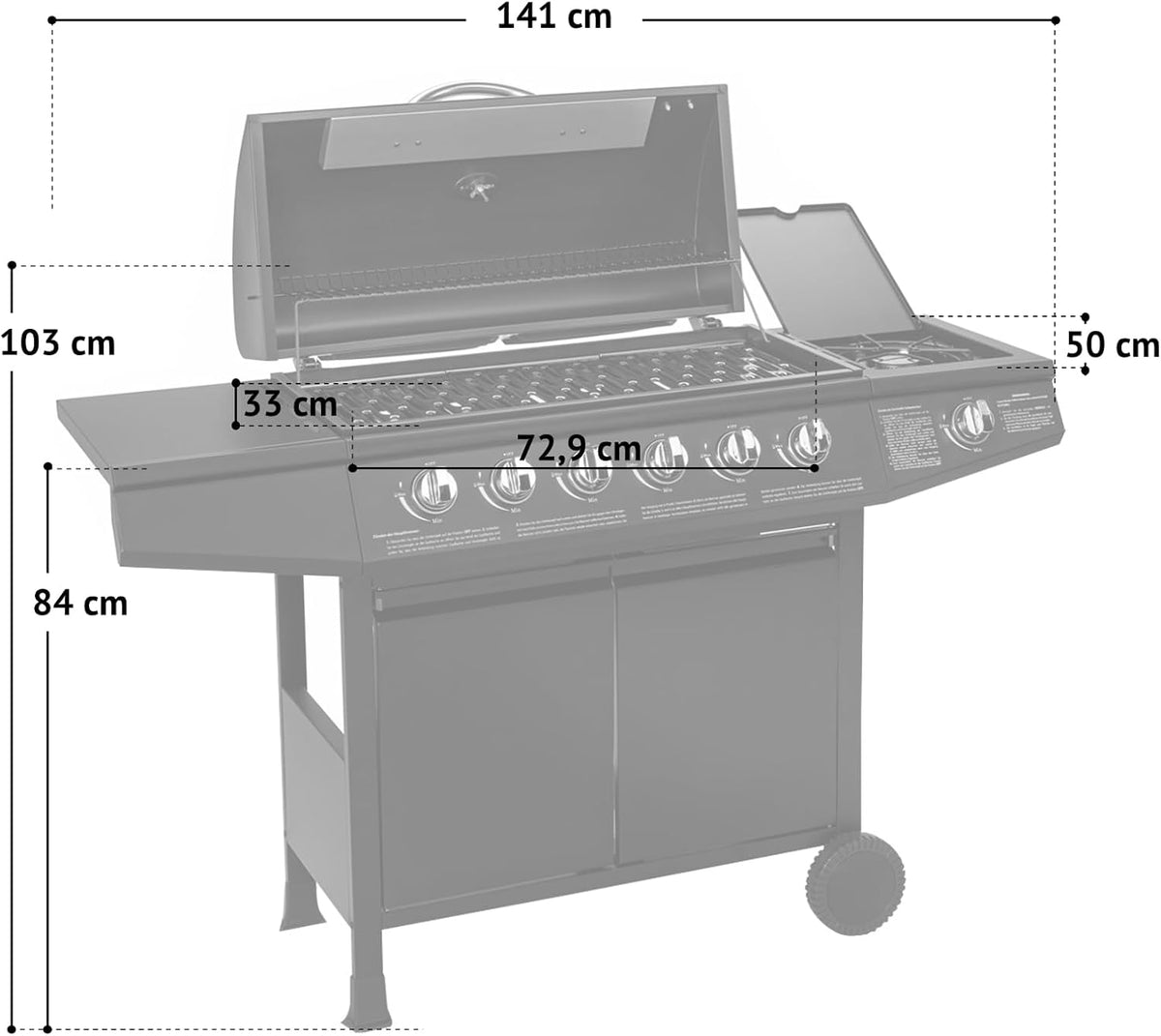 TAINO Basic BBQ Gas Grill, Grill Cart, Stainless Steel Burner + Side Burner, Grill (Basic 6+1 Gas Grill) - QUORE