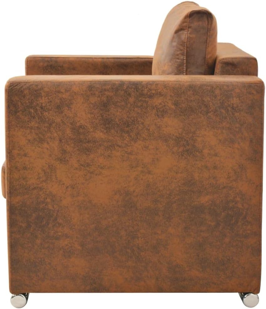 Fauteuil Bruin Suède Look – Loungestoel – Televisiestoel – Relaxstoel – Bureaustoel – Dik Gevoerde Bekleding – Stevig Houten Frame