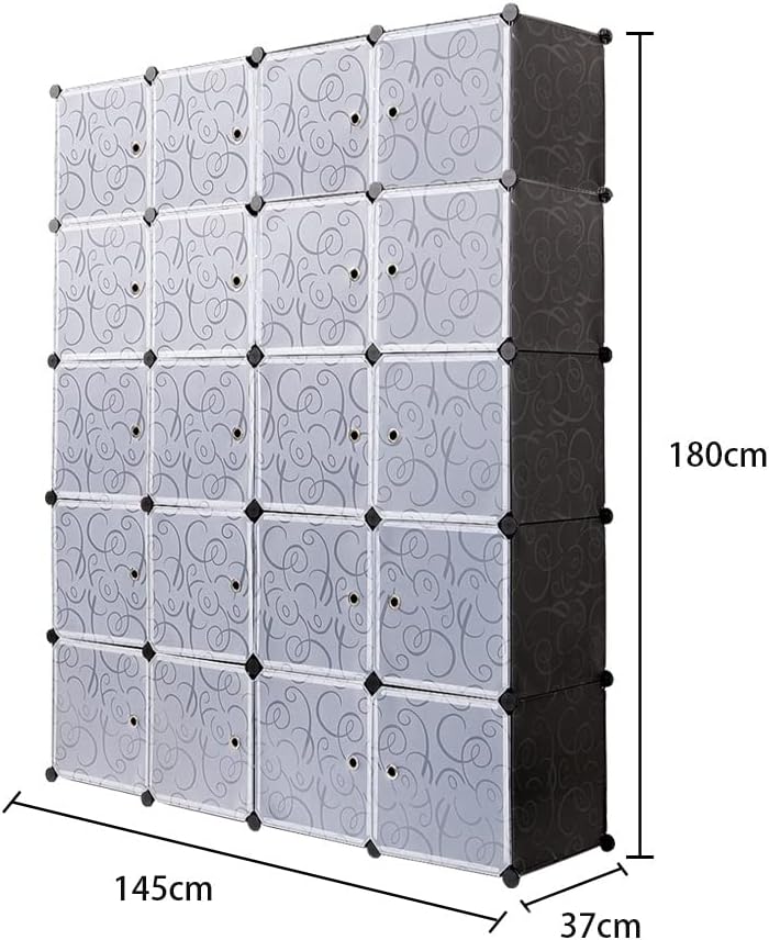 Mondeer Draagbare kledingkast, opbergrek, modulaire opbergkubus van kunststof van stabiel metaal, eenvoudige montage voor kleding, accessoires, speelgoed (zwart, 20 kubussen)