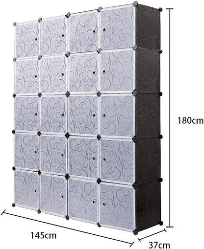 Mondeer Draagbare kledingkast, opbergrek, modulaire opbergkubus van kunststof van stabiel metaal, eenvoudige montage voor kleding, accessoires, speelgoed (zwart, 20 kubussen)
