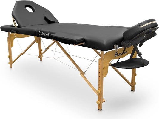 Inklapbare Houten Behandeltafel Zwart – Massagetafel – Behandelbank – Massagebank – Therapiebed – 194 x 70 Cm – Tot 150 Kg