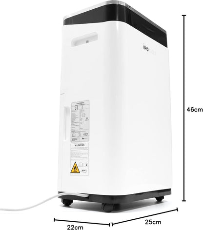 IPOTOOLS Luchtontvochtiger, 25 liter, 24 uur, ruimteontvochtiger voor ruimtes tot 70 m2, met 3 bedrijfsmodi, digitaal display, afvoerslang, wasdroger, timer voor vocht, schimmel, mobiel, 25 liter