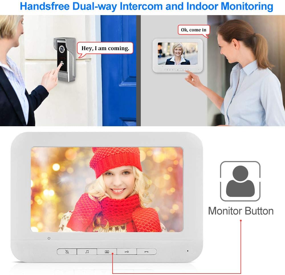 KDL Bedraad Video Deurbel Intercom Systeem 7 inch Kleur Monitor Panel met Nachtzicht Video Camera Deurtelefoon Twee-weg Audio 12 Ringtones Waterdicht voor Thuis Appartement Veilig