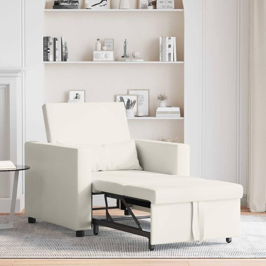 Uitschuifbare slaapbank, eenpersoons, crème, 90 x 165 x 87 cm, fluweel, Scandinavische stijl, stoel voor woonkamer, slaapkamer, werkkamer, logeerkamer - QUORE