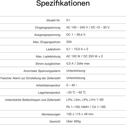 Lipo Accu Oplader – Batterijlader – RC Acculader – Balancer – Accu Laadstation – AC 100W en DC 250W x2 – Dubbele Kanaal Veiligheid – Donkere Modus Display