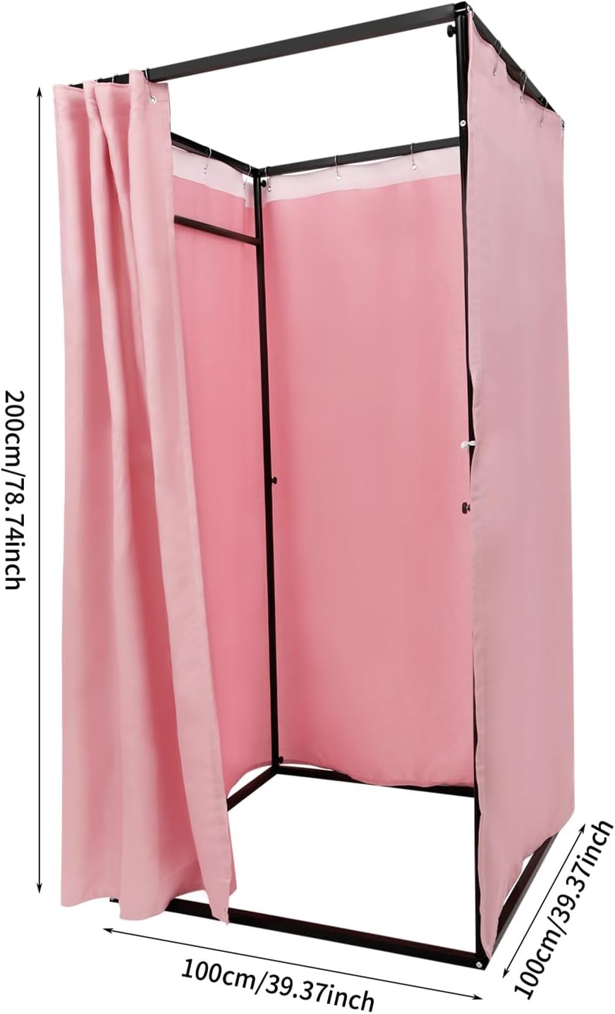 OUKANING Portable Dressing Cabin 100 x 100 x 200 cm, Load Capacity 30-35 kg, Movable Dressing Room, Freestanding, Removable and Opaque, for 3-4 People (Pink) - QUORE