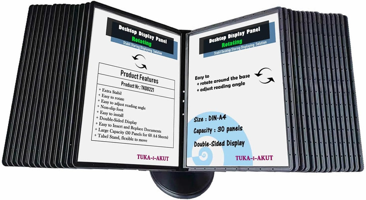 Tafelpresentatiesysteem – Tafelstandaard – Displaystandaard – Tafeldisplay – Presentatiestandaard – 30 A4-vakken, 360° Draaibaar En Verstelbare Kijkhoek – Zwart