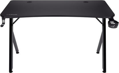 Trust Gaming GXT 712 Dynamus Gaming Bureau 120 x 60 cm, Gaming Desk met Headsethaak en Bekerhouder, Metalen Frame, Gaten voor Kabelbeheer, Office Desk voor Kantoor Studie Streaming Werk, Zwart
