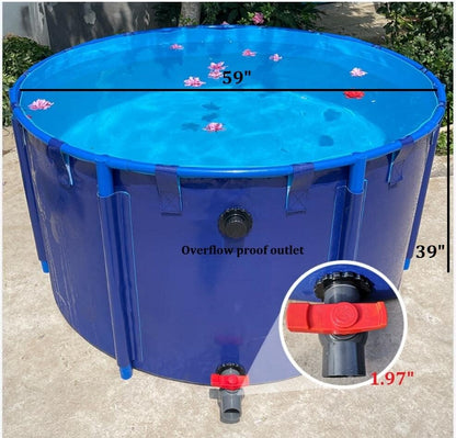 Zeildoek-visvijver zwembad met houder, diameter 150 x 100 cm, vouwbak voor koi en vijvervissen, inklapbare duurzame plastic vijver met houder voor koicultuur, landbouwirrigatie