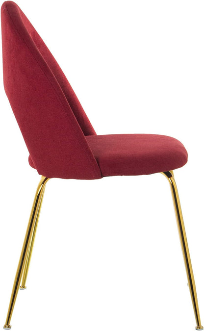 DRW Set van 4 stoelen van fluweel en metaal in rood en goud, 50 x 51 x 86 cm, zitvlak 47 cm