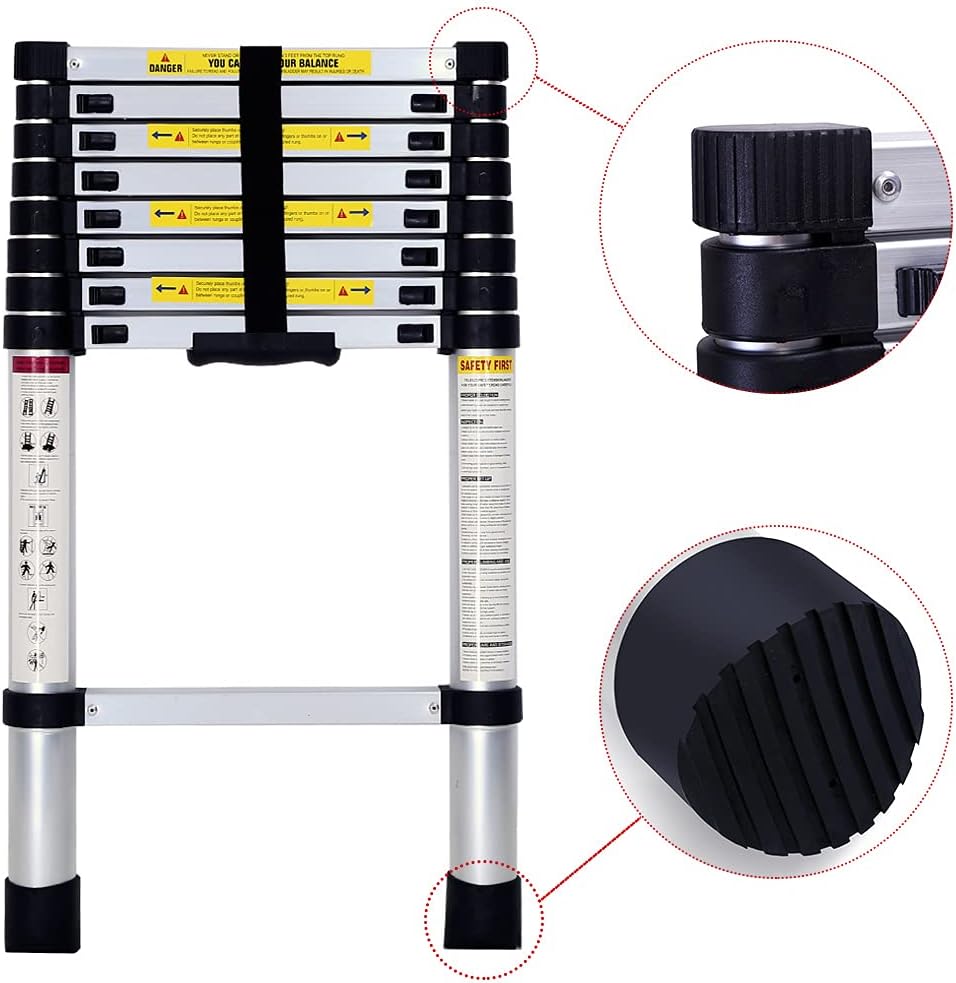 T-LoVendo Telescopische staande ladder van aluminium, licht, draagbaar en uittrekbaar, ideaal voor garage of auto, 3,2 m