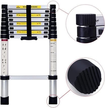 T-LoVendo Telescopische staande ladder van aluminium, licht, draagbaar en uittrekbaar, ideaal voor garage of auto, 3,2 m