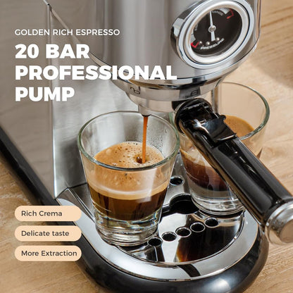 CAFELFFE MK-601 20-bar espressomachine met melkopschuimer en manometer, warm-/koudfunctie, 1450 W snelzetvermogen, 2-in-1 machine, compatibel met gemalen koffie en 44 mm ESE-pads