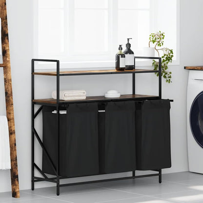 Wasmand – Wasbak – Wascontainer – Wasbox – Waskuip – 3 Compartimenten – Stalen Frame Met Eiken Planken