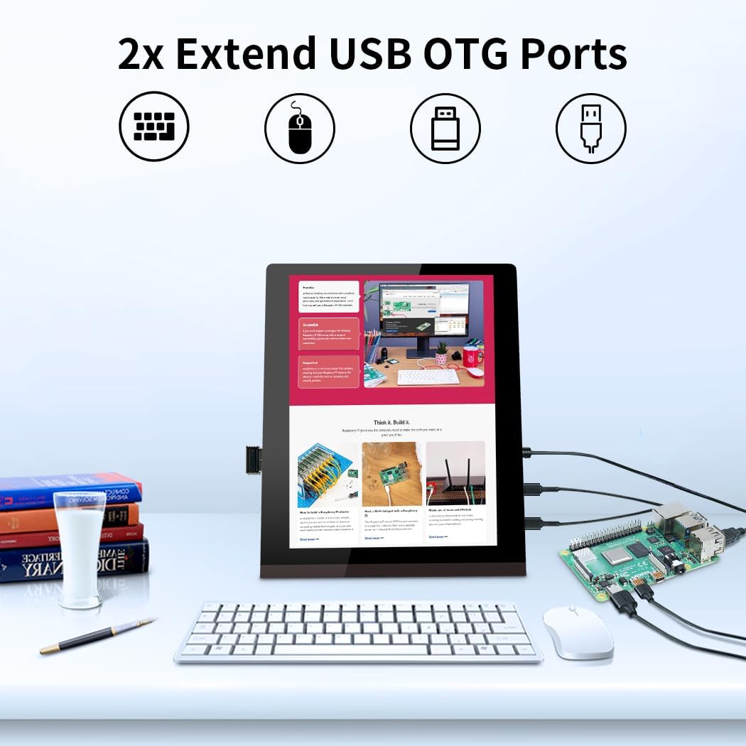 Raspberry Pi 5 Touch Screen Display, 10.4 Inches, IPS 1200 x 1600, Vertical Mini HDMI Display, 500 Nits Outdoor Readable Industrial Monitor, Capacitive Second Monitor for Laptop - QUORE