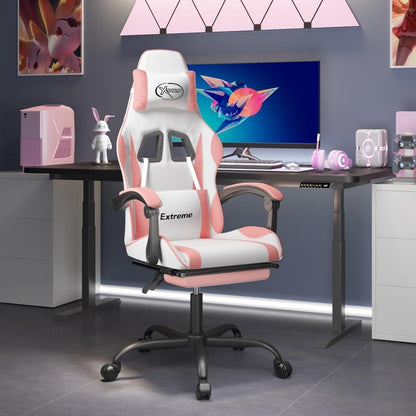 Gamingstoel – Gamestoel – Gaming Chair – Bureaustoel – Game Stoel – Verstelbare Rugleuning – Kunstleer Wit/Roze