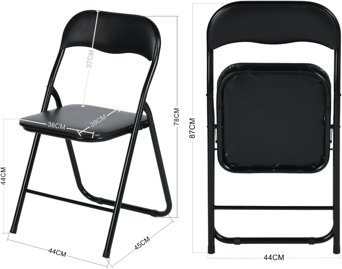 EGGREE Set van 6 klapstoelen met metalen frame en gevoerde zitting van pvc, gewicht 110 kg, campingstoel, balkonstoel, kantoor
