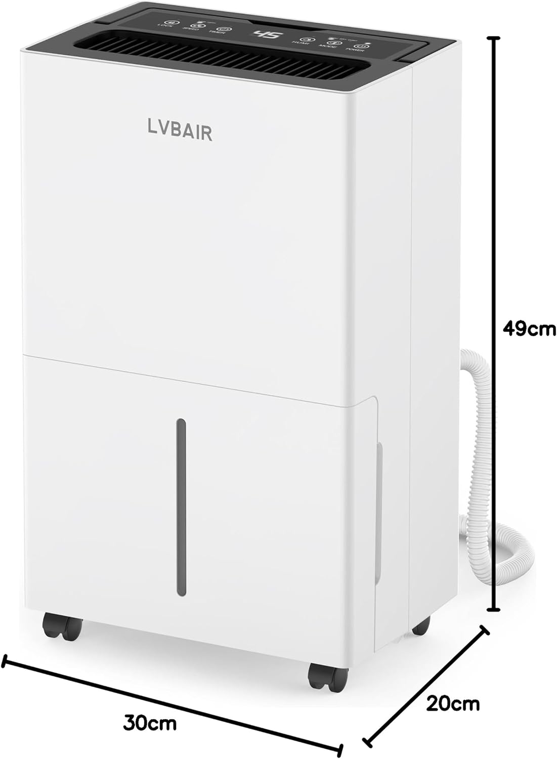Luchtontvochtiger, 20 l/dag, krachtige elektrische ontvochtigingsapparaat, energiebesparend, draagbaar, 3 modi en slimme vochtregeling, elektrisch
