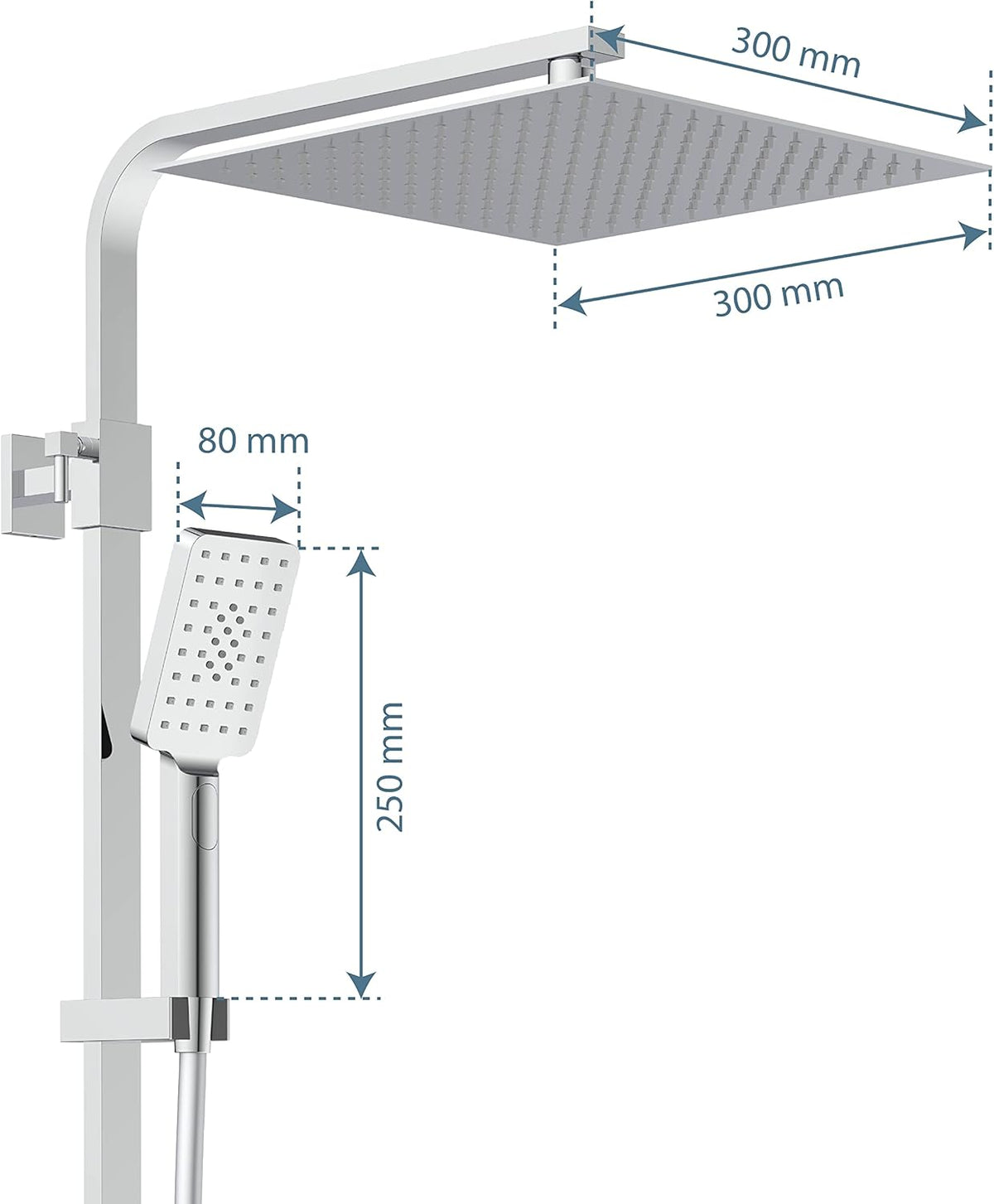 SCHÜTTE Ocean 60531 Douchesysteem met thermostaat en glazen legplank, doucheset met 30 x 30 cm, regendouche met wandhouder en douchekop, chroom/antraciet