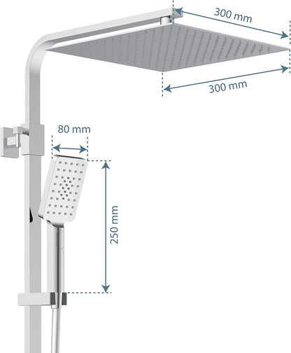 SCHÜTTE Ocean 60531 Douchesysteem met thermostaat en glazen legplank, doucheset met 30 x 30 cm, regendouche met wandhouder en douchekop, chroom/antraciet