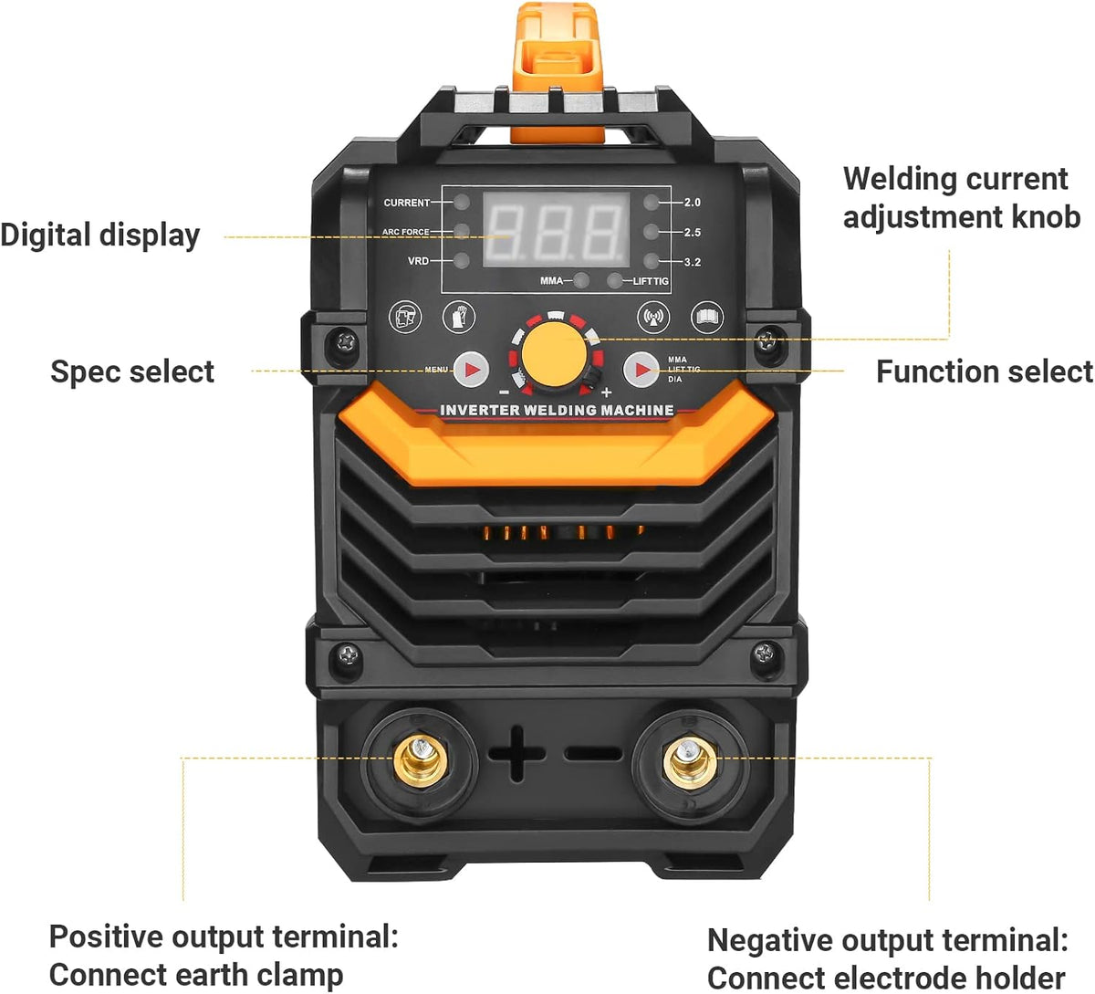 MMA elektroden lasapparaat 160A 220V: DEKO 2-in-1 inverter lasapparaat MMA/Lift TIG, IGBT lasmachine, ARC Welder, Hot Start, antistick, LCD-display, compact en draagbaar, zwart, geel
