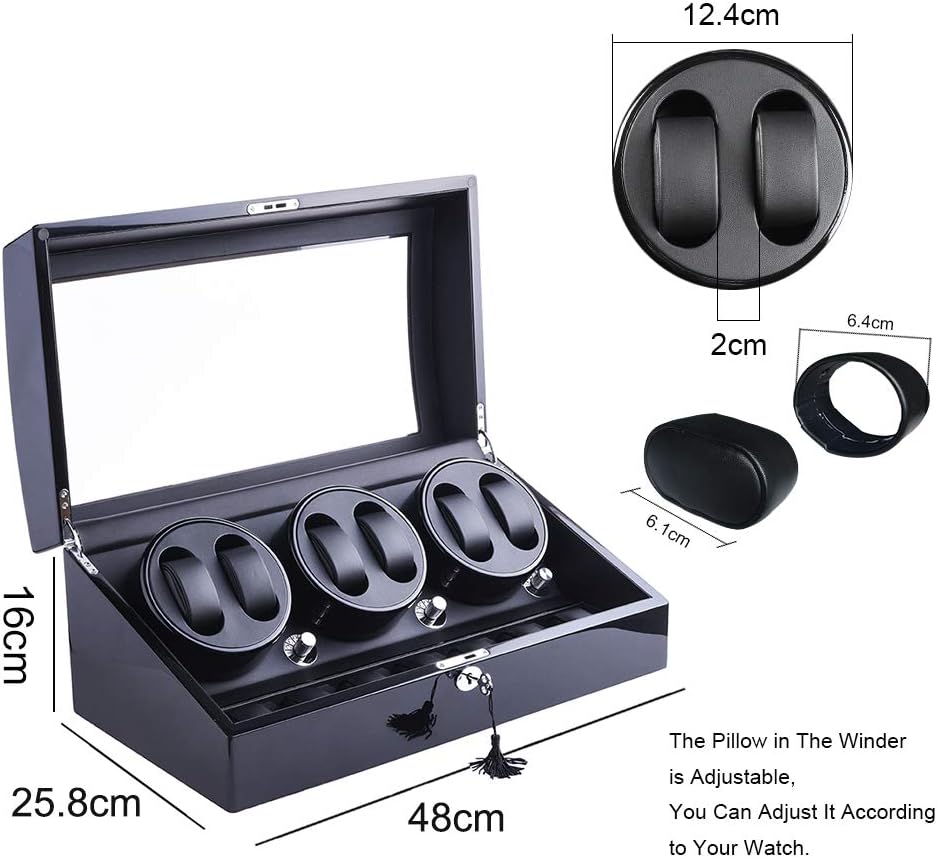Automatische Horloge-Opwinder – Horlogewinder – Horlogebox – Watch Winder – Horloge-Opwindkast – Geschikt Voor 6 Horloges + 7 Extra Opbergplekken – Superstil <5 dB Met 4 Rotatieprogramma's