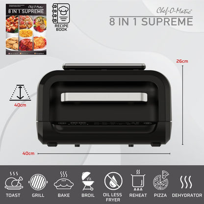 STARLYF 8-in-1 grilloven, grill, strijkijzer en luchtfriteuse, gezonde keuken, luchtcirculatietechnologie, digitaal paneel, multifunctioneel, temperatuurregeling, automatische uitschakeling (1700 W)