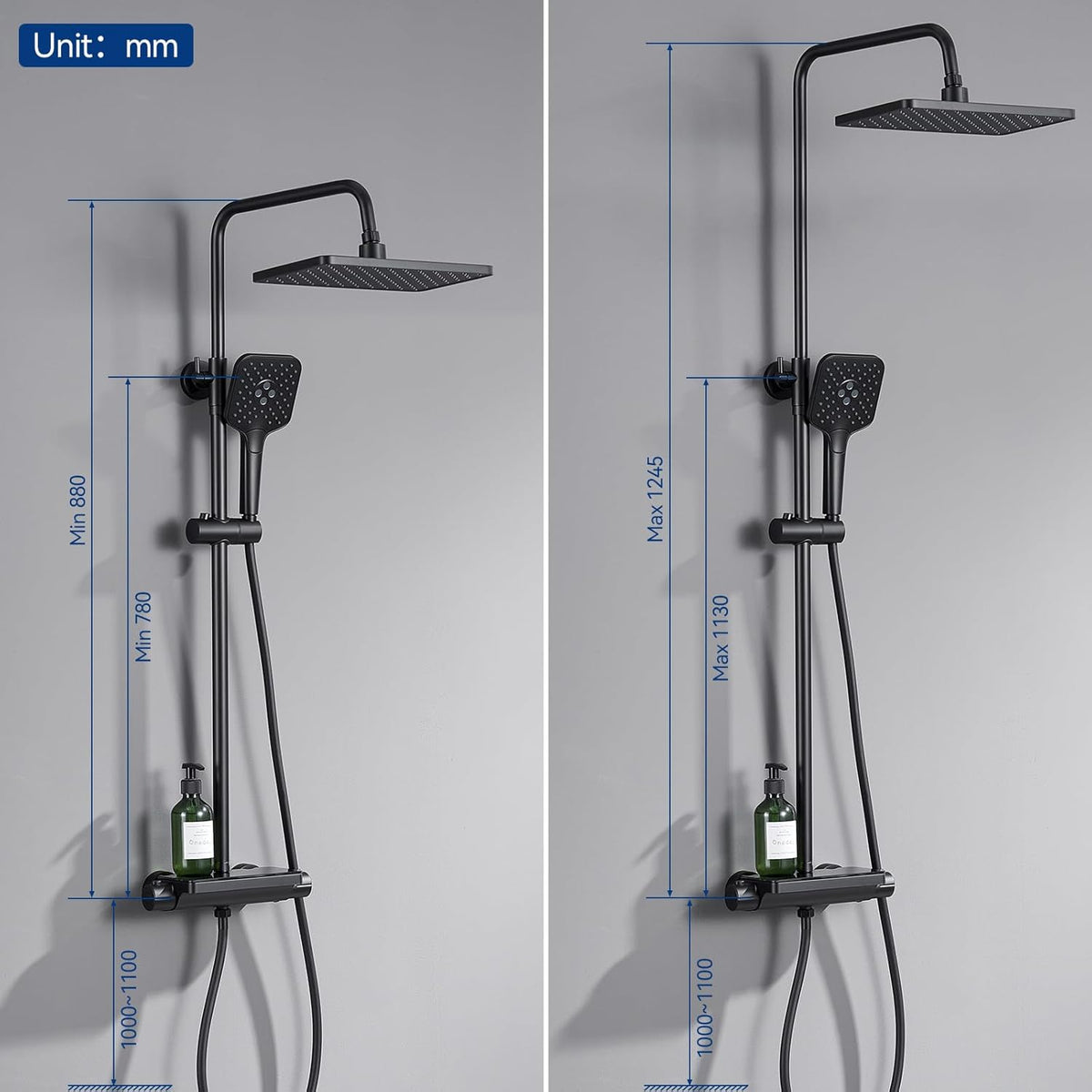 Douchekolom – Thermostaatkraan – Regendouche – Handdouche – Douchepaneel – Thermostatische Mixer – Groot Regendouche Hoofd 30x19 cm – Verstelbare Douchekolom 88-124 cm