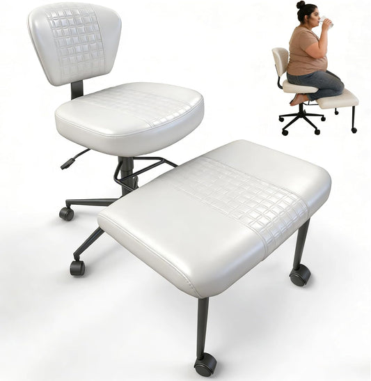 PU ergonomische bureaustoel met gekruiste poten, comfortabele stoel met kruisvormige poten en wieltjes, zachtheid van een bank, krasbestendig, bredere en dikkere kussens, 360° draaibare meditatiestoel