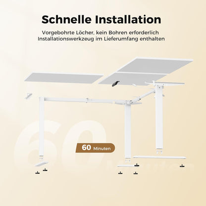 Agilestic L-vormig in hoogte verstelbaar bureau, 160 x 140 cm, bureau in hoogte verstelbaar elektrisch, hoekbureau ergonomisch zit-sta tafel computerbureau, wit
