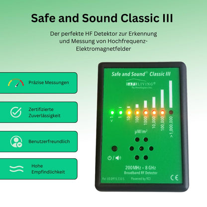 Safe and Sound Classic III HF-Detector | Meting van elektromagnetische straling | Stralingsdetector voor elektromagnetische velden | EMF-meetapparaat | 5G