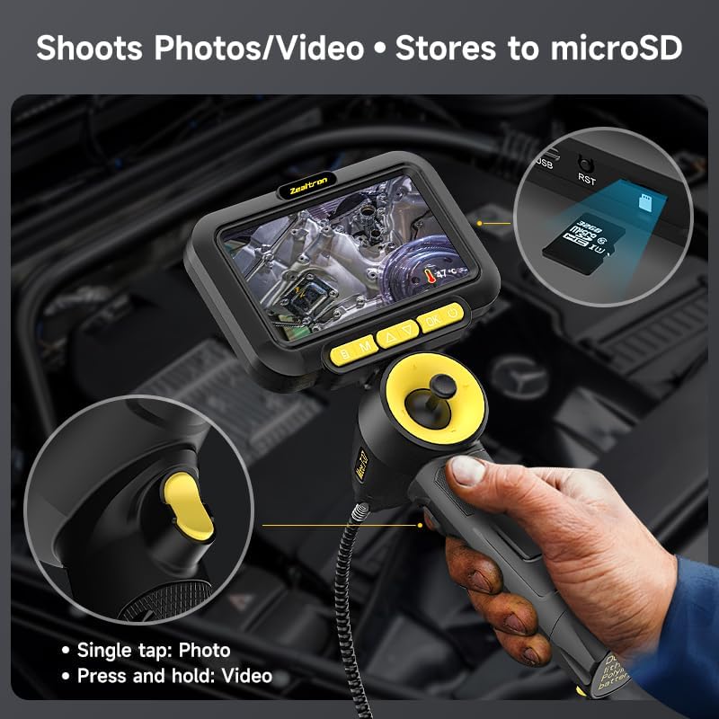 360° scharnierende camera met joystick, monitor 5 inch, dunne sonde 6,2 mm, flexibele kabel 1,5 m voor endoscoop - dubbele accu