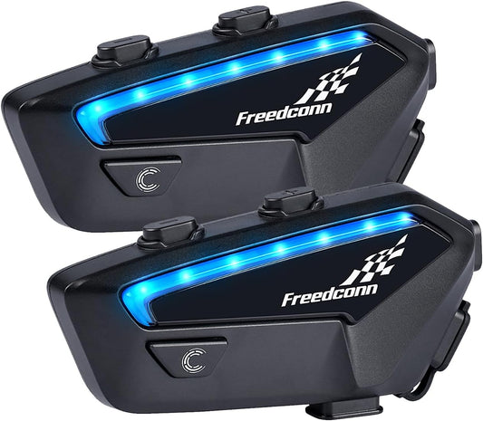 FreedConn 2 stuks FX motorhelm Bluetooth headset, 2-10 rijders motorfiets intercom, ultradun communicatiesysteem met ruisonderdrukking, IP67 waterdicht, muziek delen